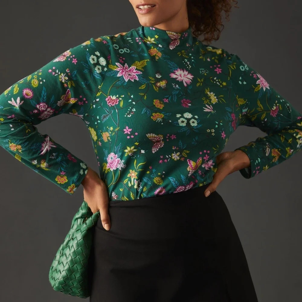 Anthropologie Maeve Printed Turtleneck Top XS - Picture 4 of 4
